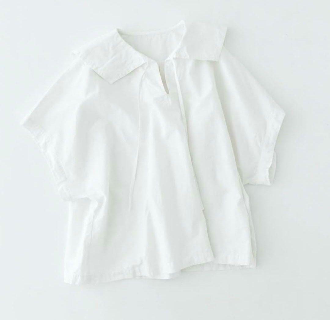 美品　ネストローブ　コットンリネンマイクロウェザーセーラーブラウス　オフシロ