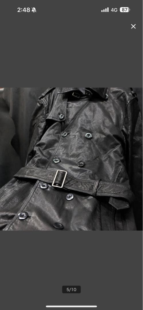 MICHEL  HOMME シワ加工 レザートレンチコート 48 本革