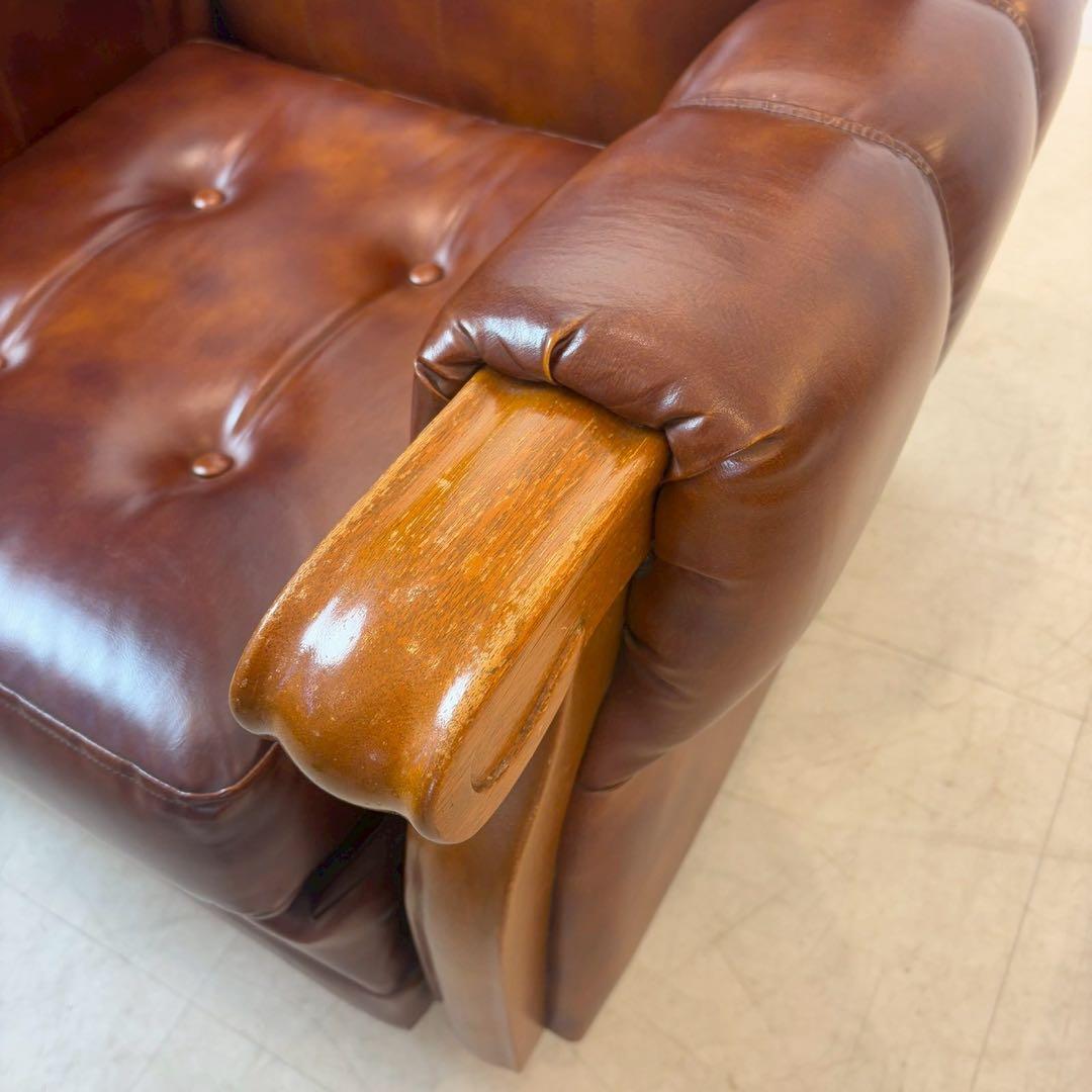 西洋アンティーク レザー 1人掛けソファ ロビーチェア 昭和レトロ 2/2