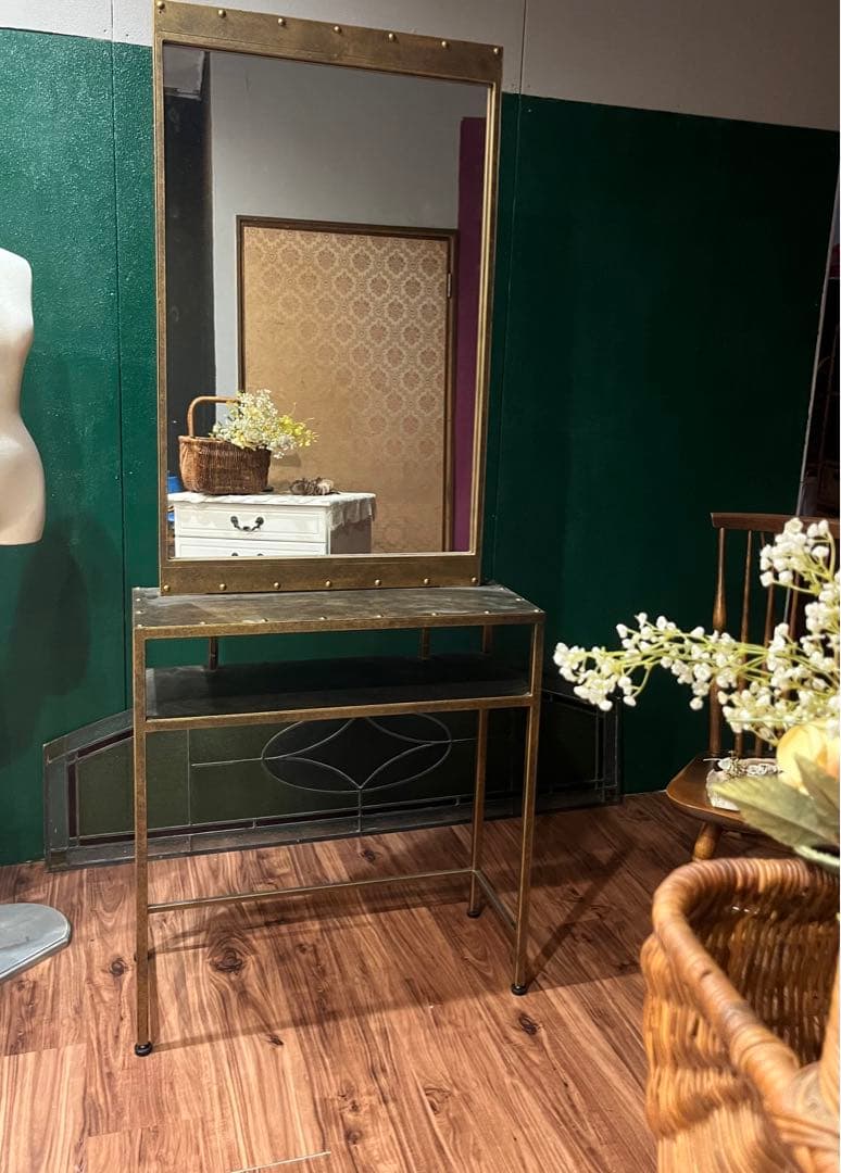 アイアンドレッサー ミラー 鏡 アンティークゴールド 鏡台