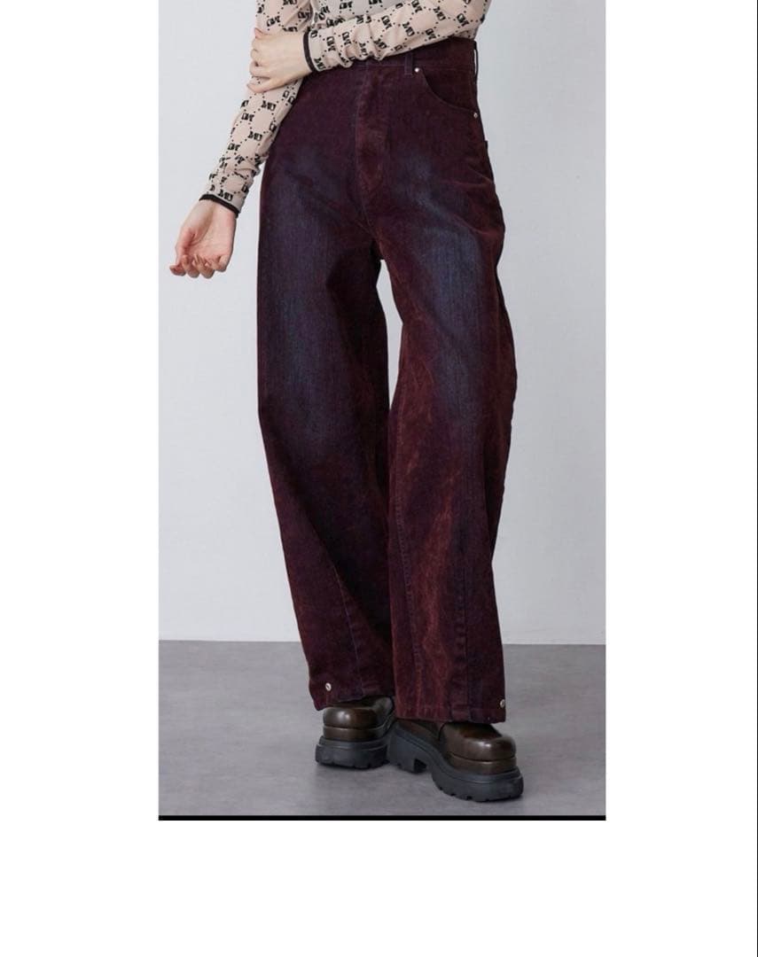 MURUA フロッキーバレルレッグデニム サイズ1 ボルドー