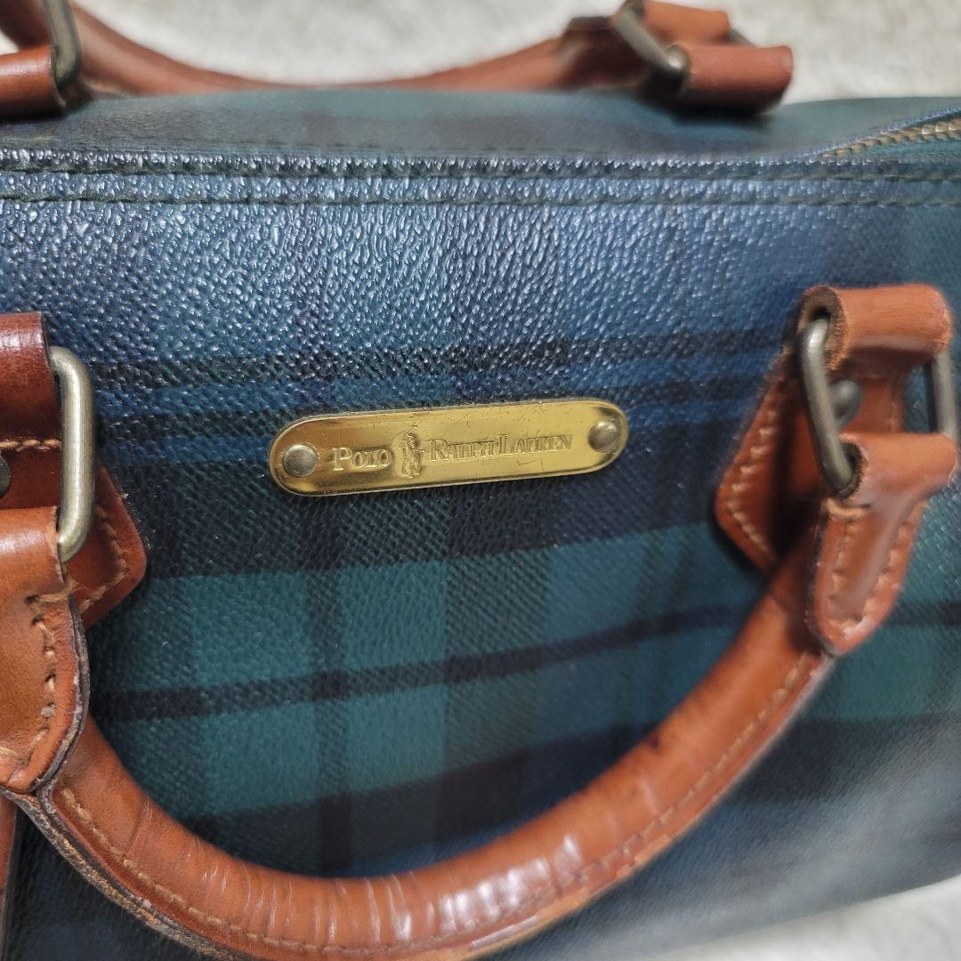 ポロ ラルフローレン ミニ ボストンバッグ チェック 馬毛ブラシ付　ハンドバッグ