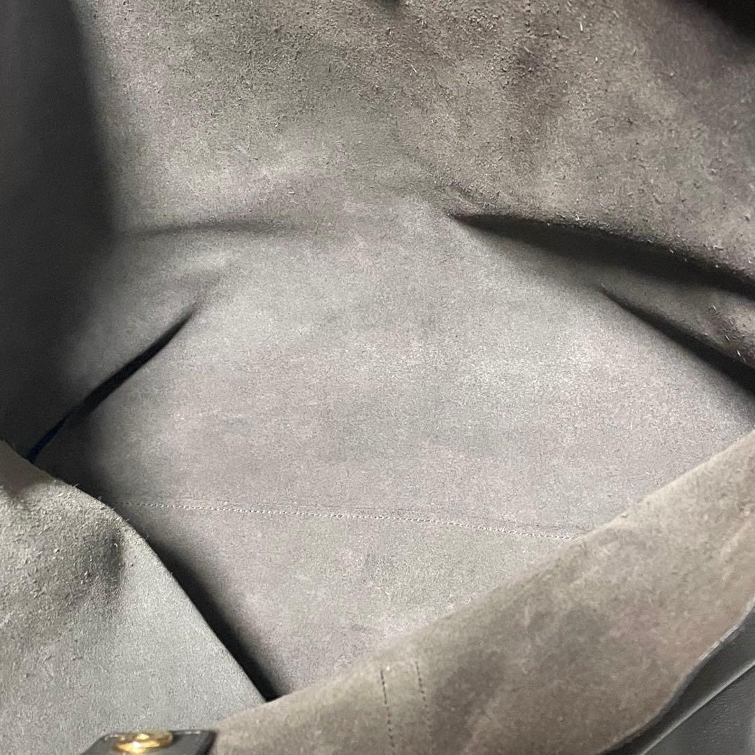 サンローラン サックショッピングトートバッグ ポーチ付 レザー チャコールグレー