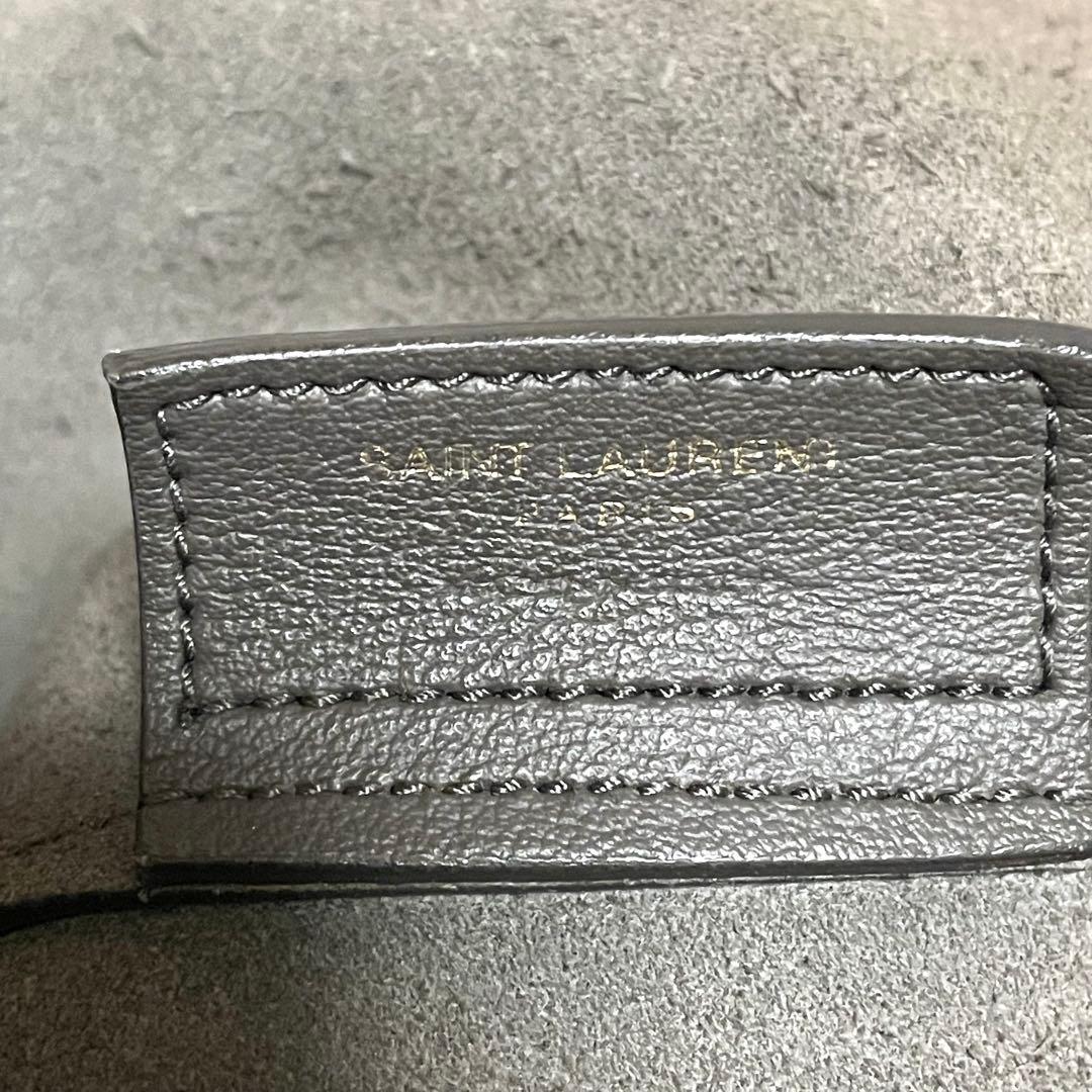 サンローラン サックショッピングトートバッグ ポーチ付 レザー チャコールグレー