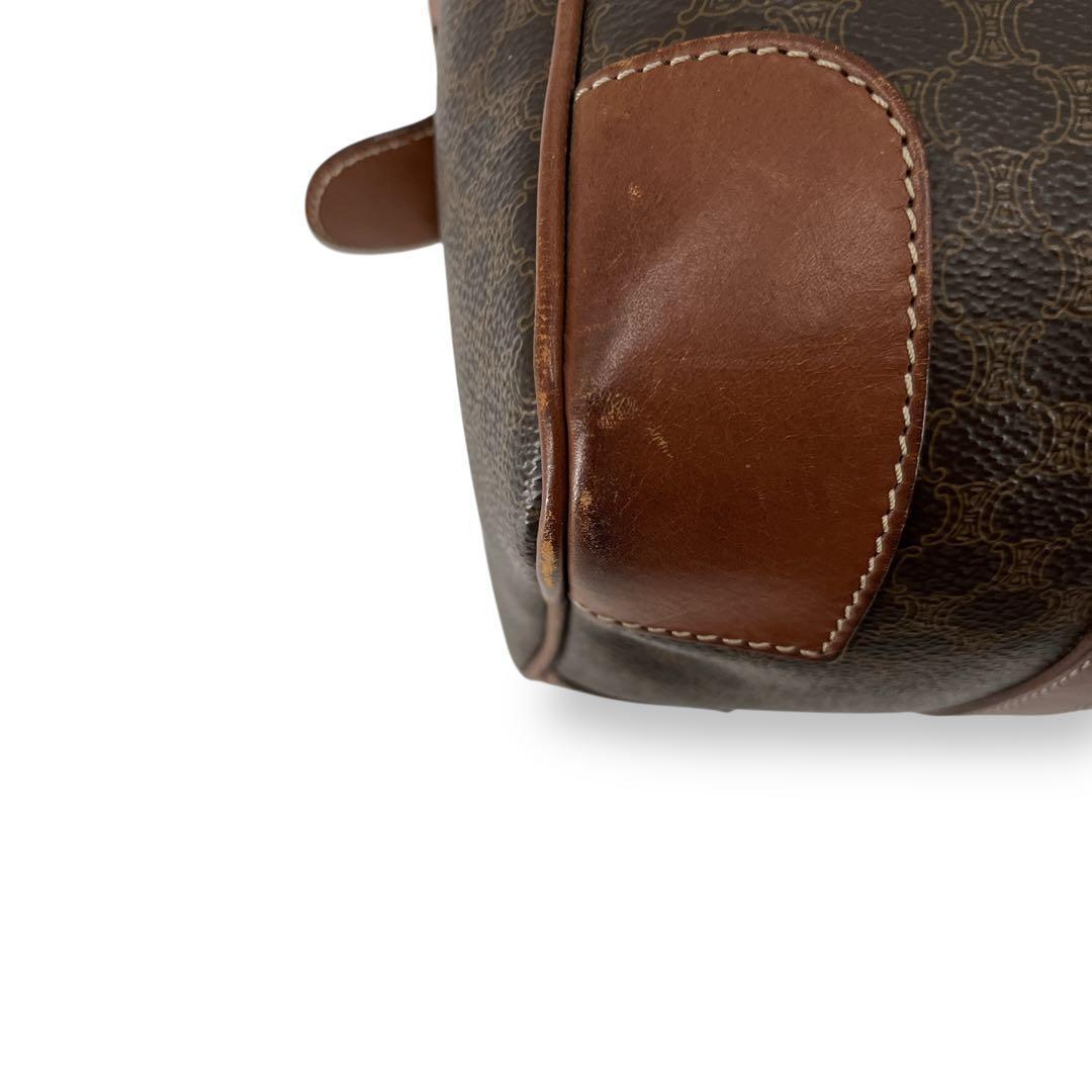 オールド　セリーヌ　マカダム柄　トリオンフ　ミニボストン　PVCレザー　ブラウン