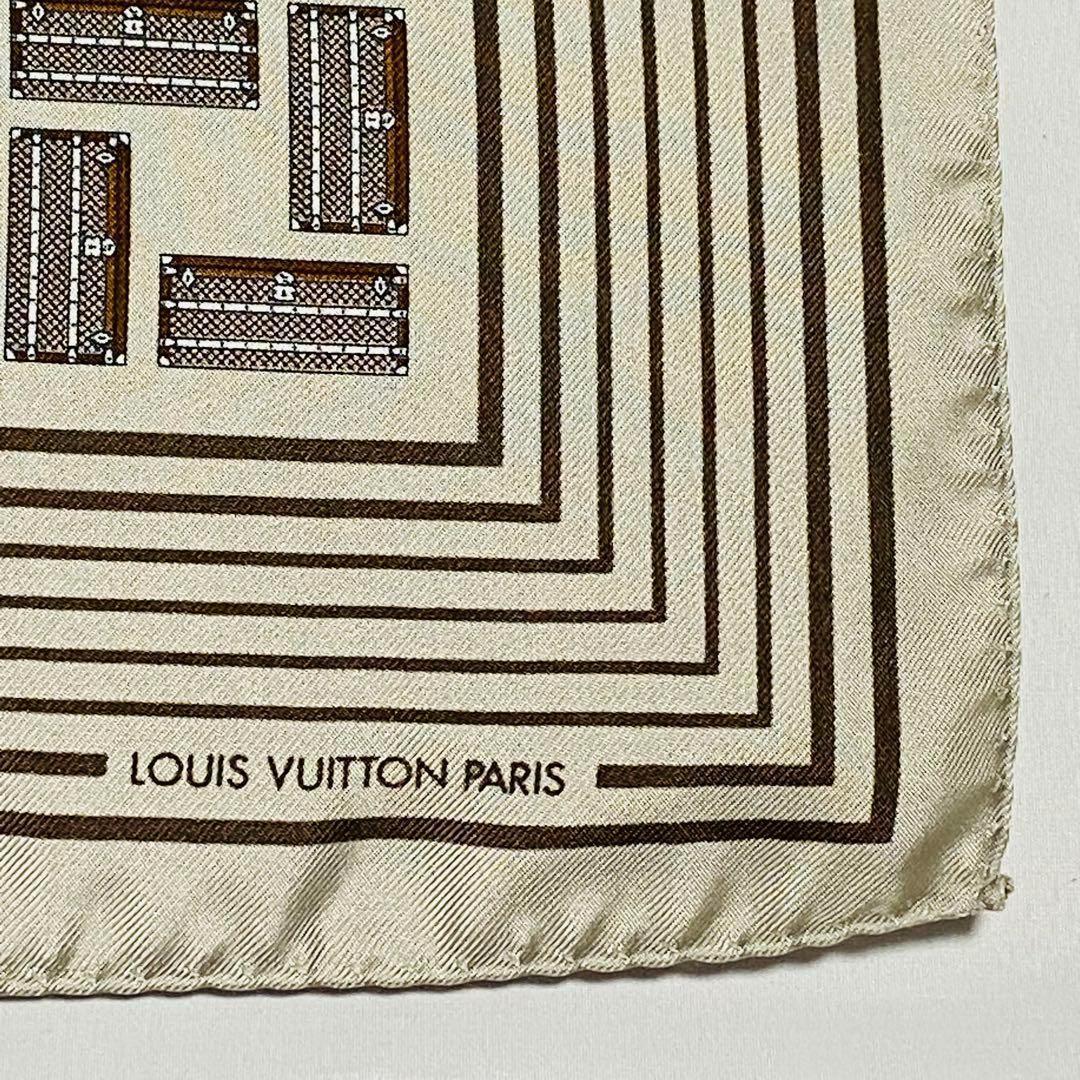 極美品★Louis Vuitton★ ミニスカーフ トランク シルク グレージュ