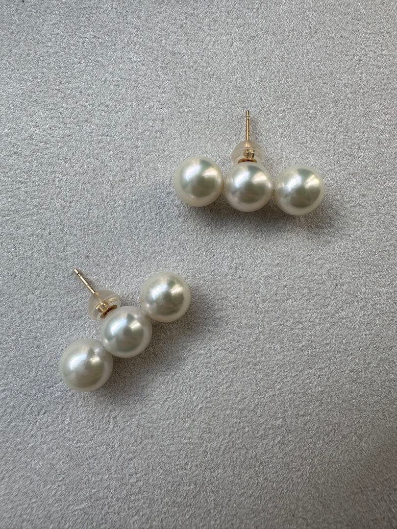 楽天ルベミール／あこや真珠３連パールピアス K18 7.5～8.0mm