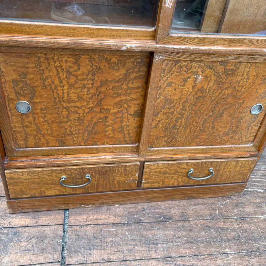 昭和レトロ 無垢材 茶棚 茶箪笥 ガラス戸 サイドボード 古家具 ビンテージ