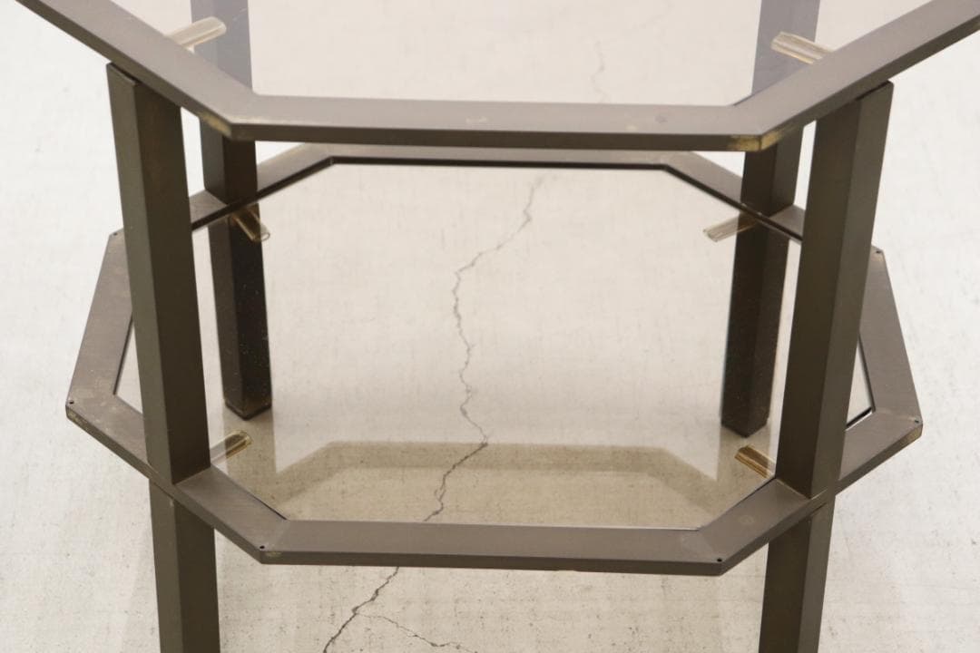 ヴィンテージ クラシカル オクタゴン アイアン ガラス サイドテーブル 花台