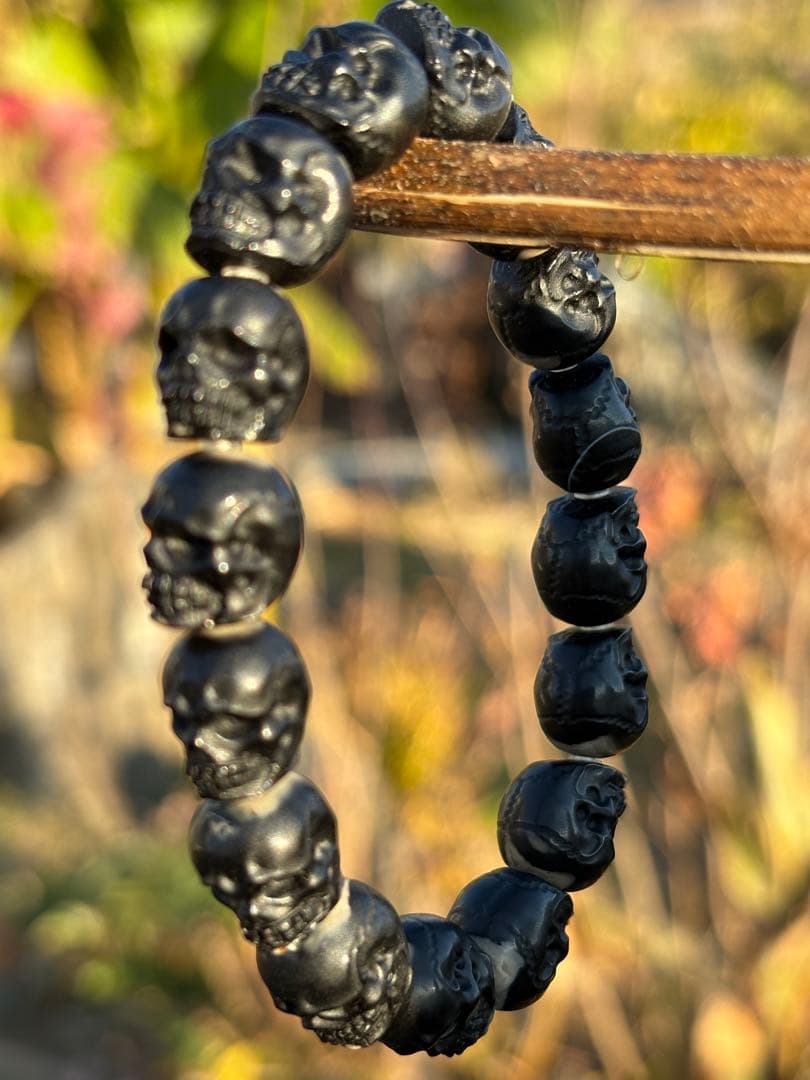 ✡️ 髑髏　魔・邪気除け ❗️ 希少　すごいパワー❤️ ゴビ瑪瑙　ブレスレット　黒瑪瑙