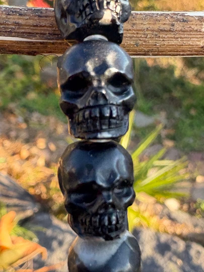 ✡️ 髑髏　魔・邪気除け ❗️ 希少　すごいパワー❤️ ゴビ瑪瑙　ブレスレット　黒瑪瑙