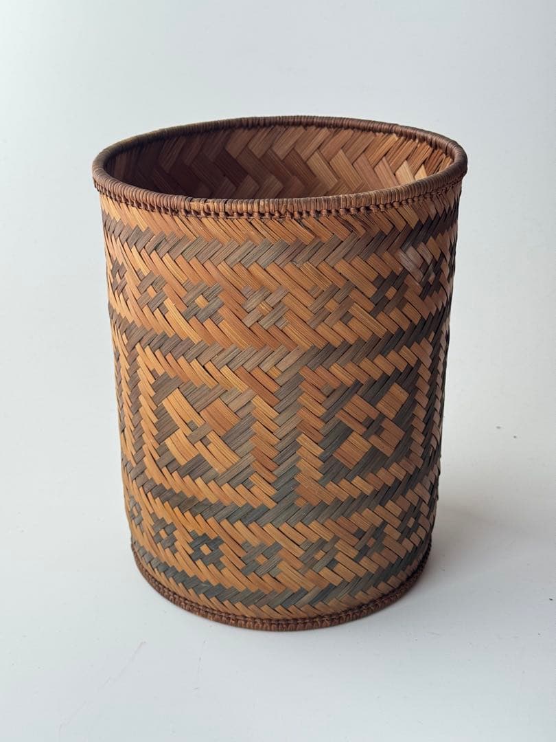 ヴィンテージ 民藝 幾何学模様 ダストボックス バスケット 古道具