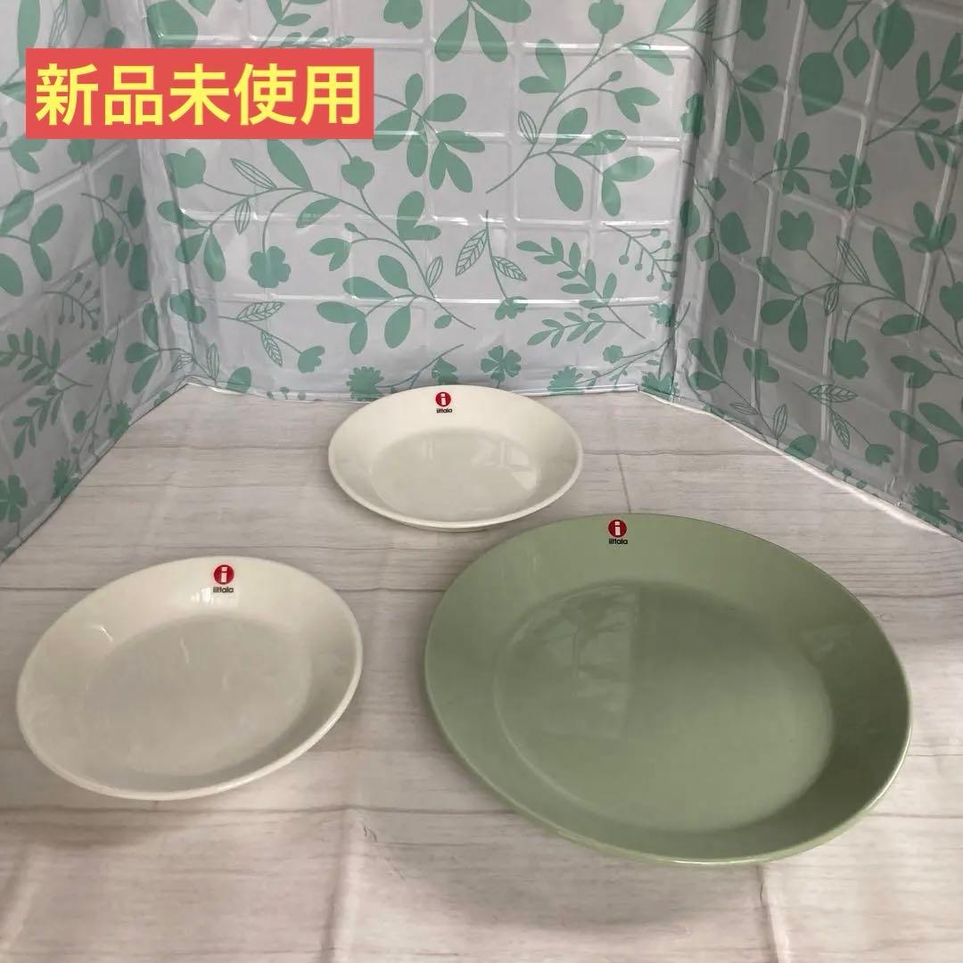 新品未使用　 Teema プレート セラドングリーン　ホワイト
