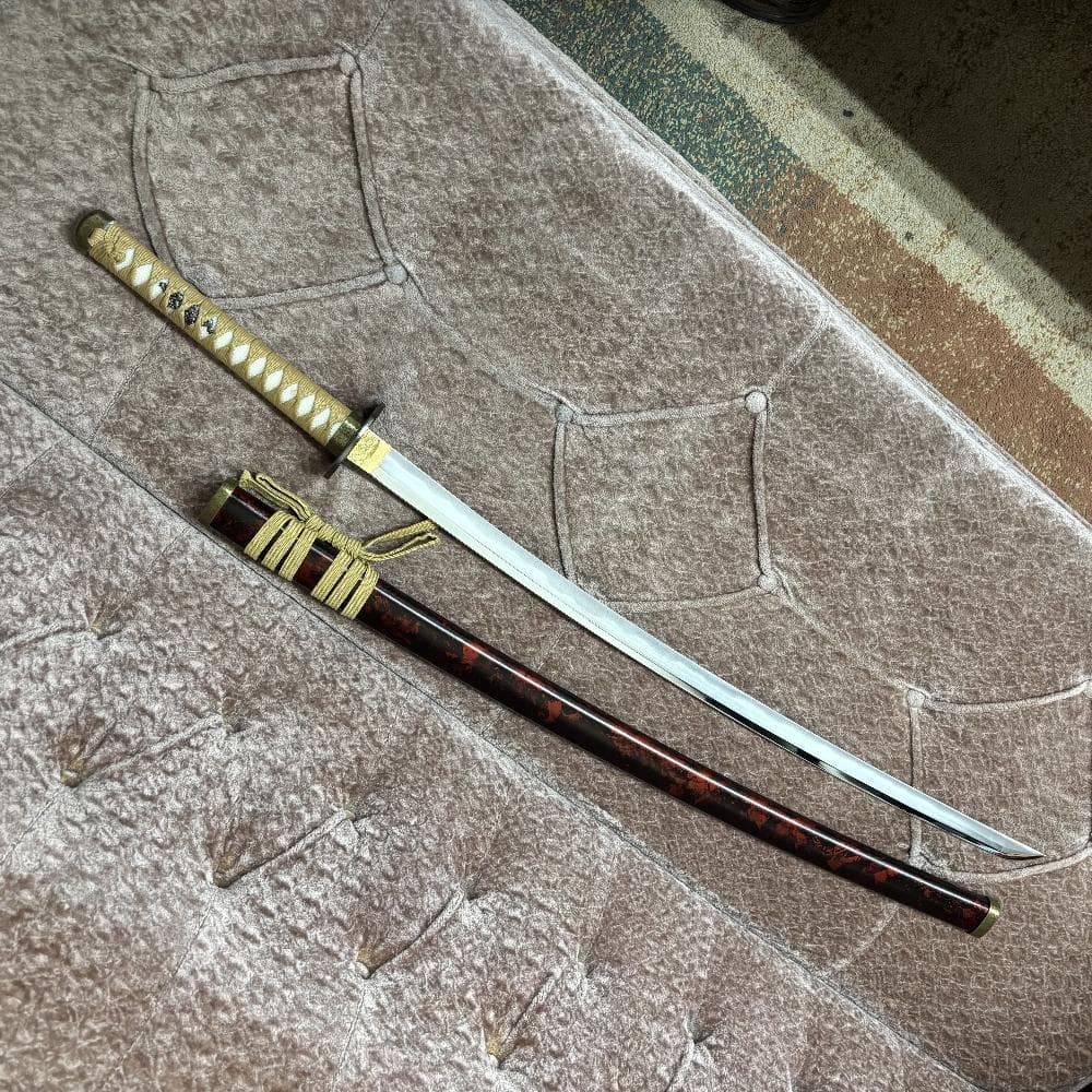 模造刀剣 逆刃刀 大刀 茶糸仕様 雲龍鞘 黒朱乱れ塗り鞘 木製鞘 るろうに剣心