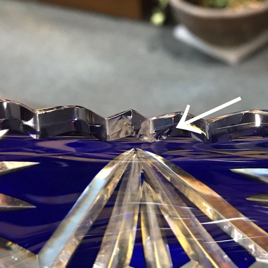 極希少抜群の存在感！サンルイSt Louis美しい青色被せ大型切子鉢★1930年