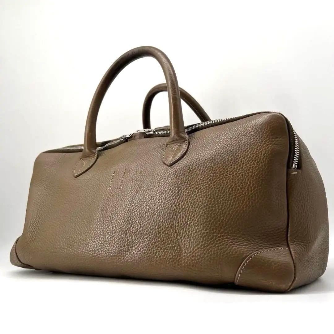 13368ゴールデングース エキパージュシボ革 レザー ボストンバッグ刺繍カーキ