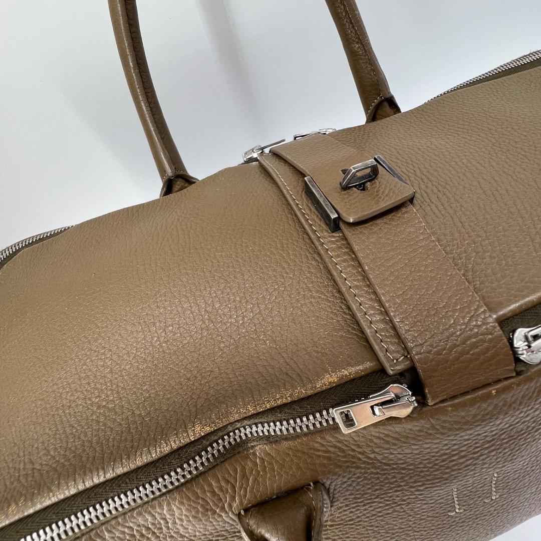 13368ゴールデングース エキパージュシボ革 レザー ボストンバッグ刺繍カーキ