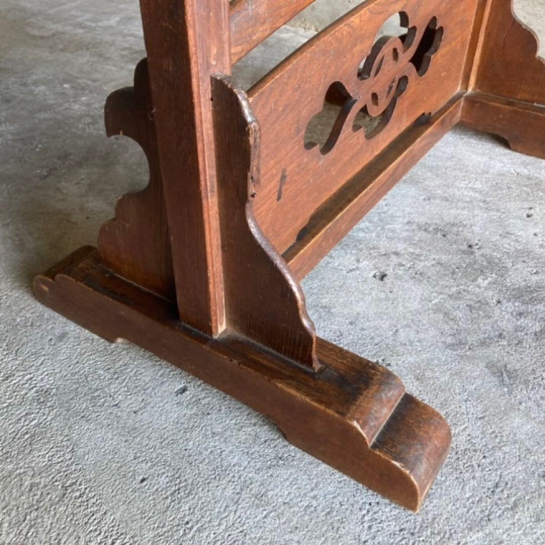 古い鏡台 姿見 ドレッサー スタンド 木製 欅 透かし彫り レトロ アンティーク