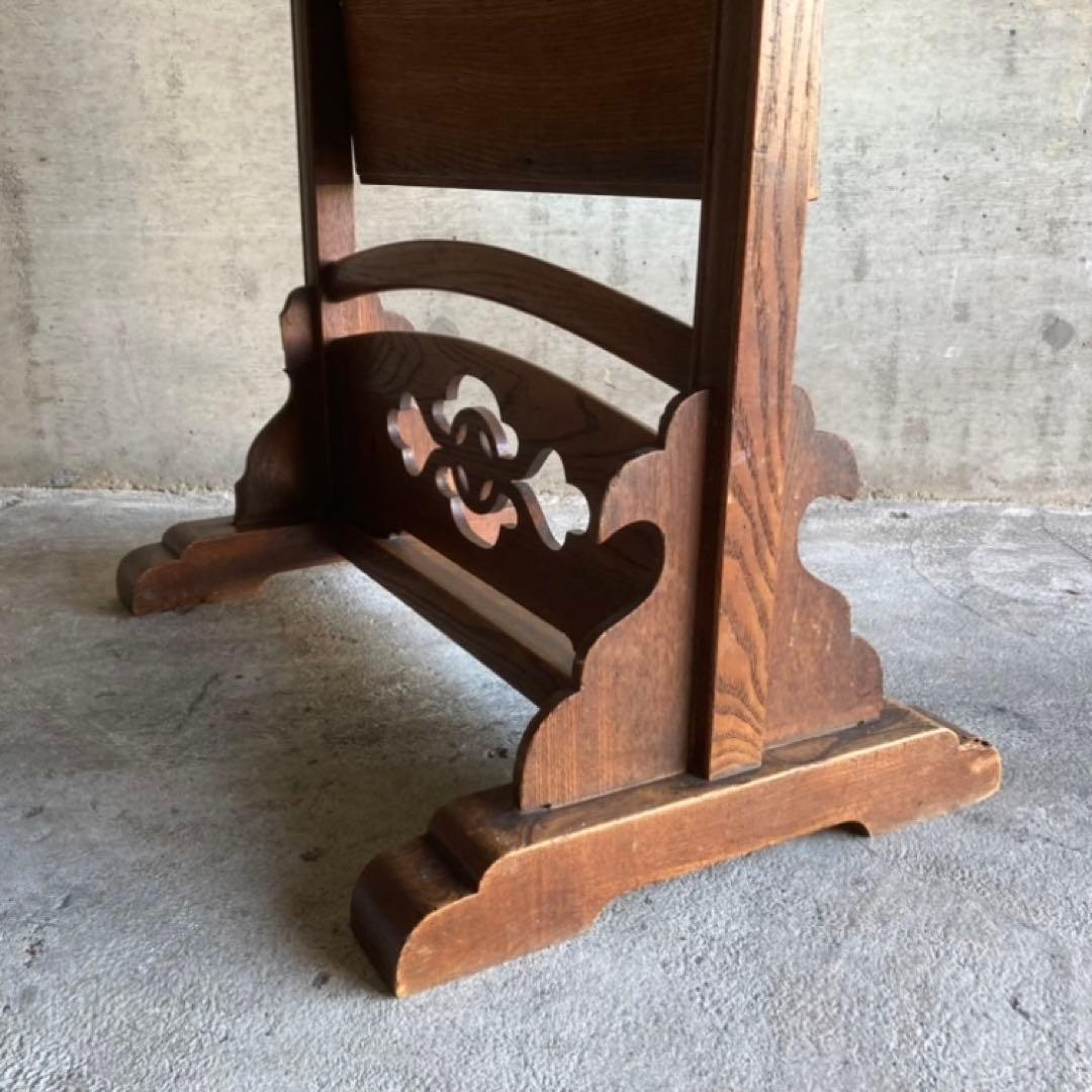 古い鏡台 姿見 ドレッサー スタンド 木製 欅 透かし彫り レトロ アンティーク