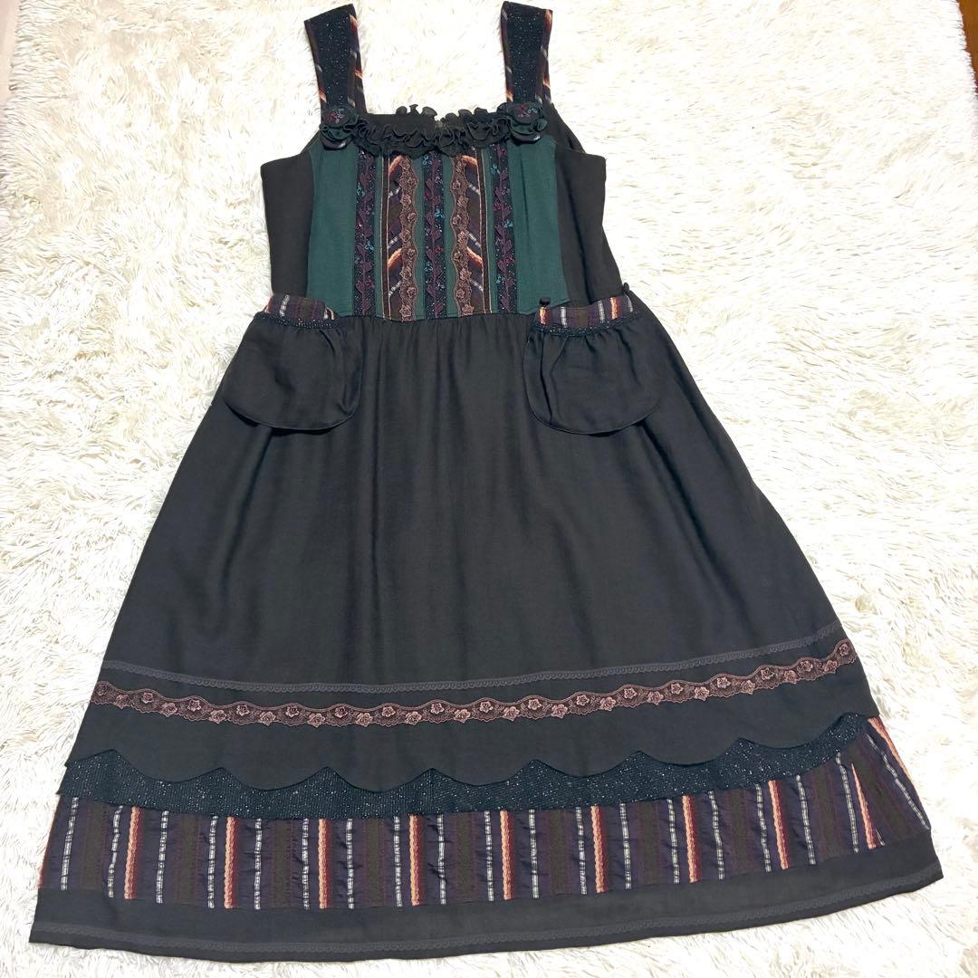 ノンノンドール　ムッシュ榊　異素材切り替え　お花　レース　ジャンバースカート