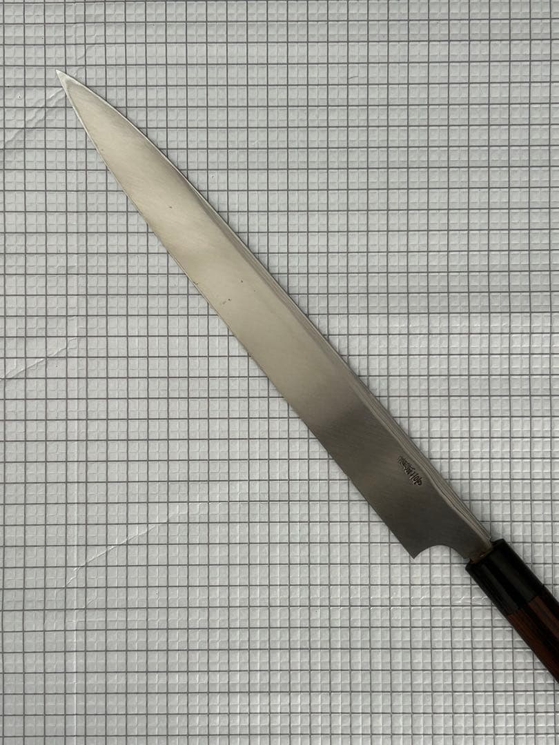 仙助 柳刃包丁 包丁 300mm 安来鋼青紙２号 ダマスカス 紫檀シノギ柄 ②