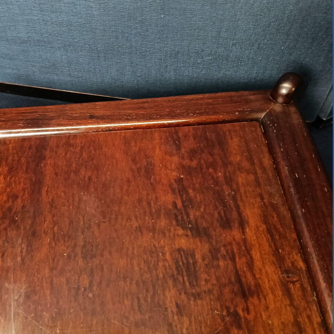 AO35 天然木 唐木 平卓 花台 盆栽台 飾台 透し彫り 松図 壹