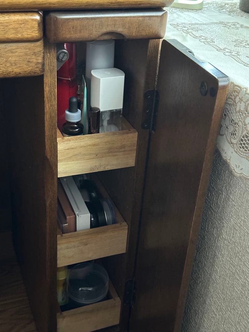 【みー】木製ドレッサー オーバルミラー付きコンセント付き　セット