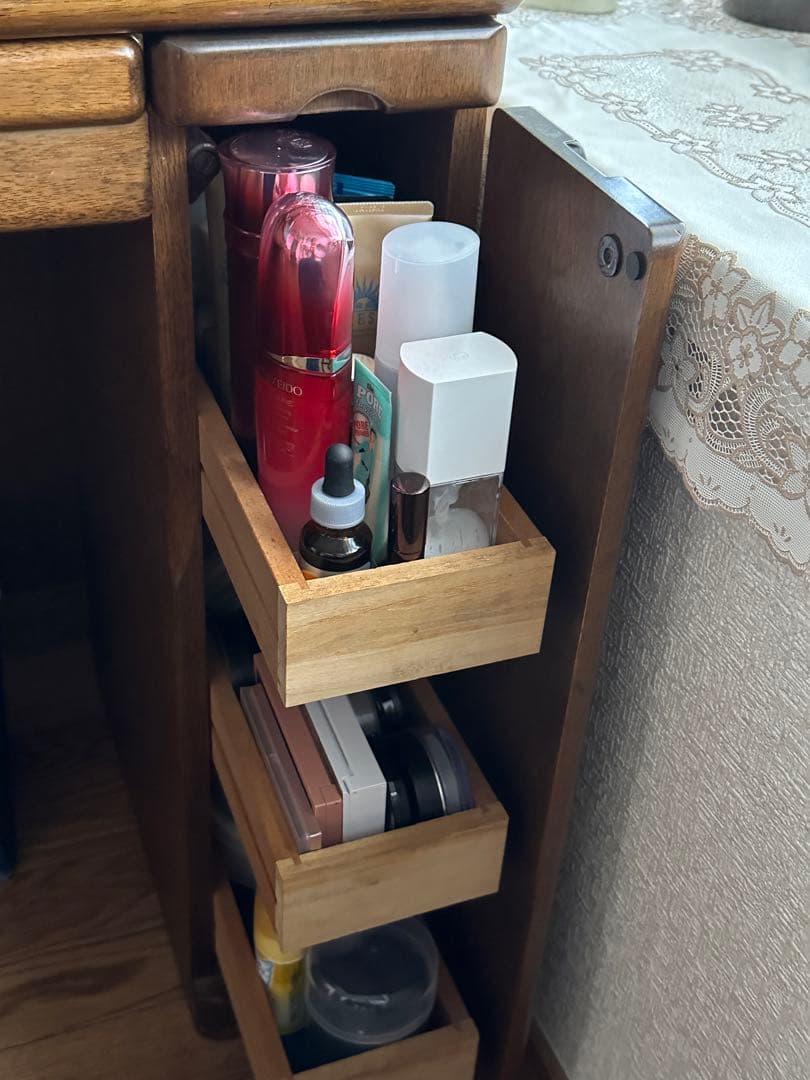 【みー】木製ドレッサー オーバルミラー付きコンセント付き　セット