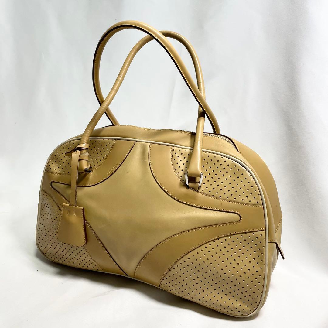 PRADA パンチング ボーリング バッグ チャーム 南京錠 大容量 多機能 黄
