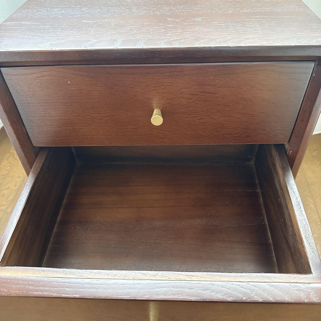 柴様 ② サイドテーブル　ナイトテーブル　組み立て不用　　オーク×ゴールド