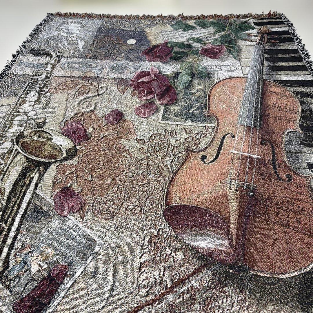 楽器　花　マルチカバー　ソファカバー　ヴィンテージラグ　185x130