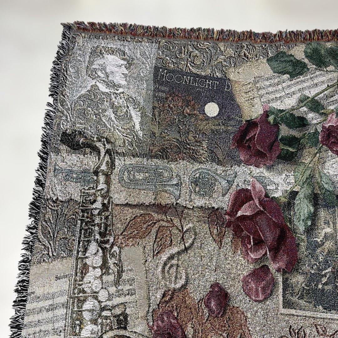 楽器　花　マルチカバー　ソファカバー　ヴィンテージラグ　185x130