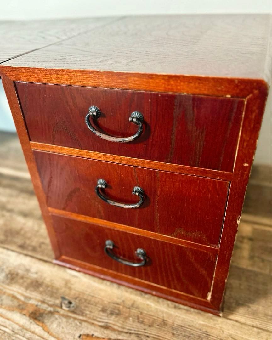 折りたたみ文机 アンティーク 日本古家具 大正〜昭和初期 無垢 三段引出 古道具