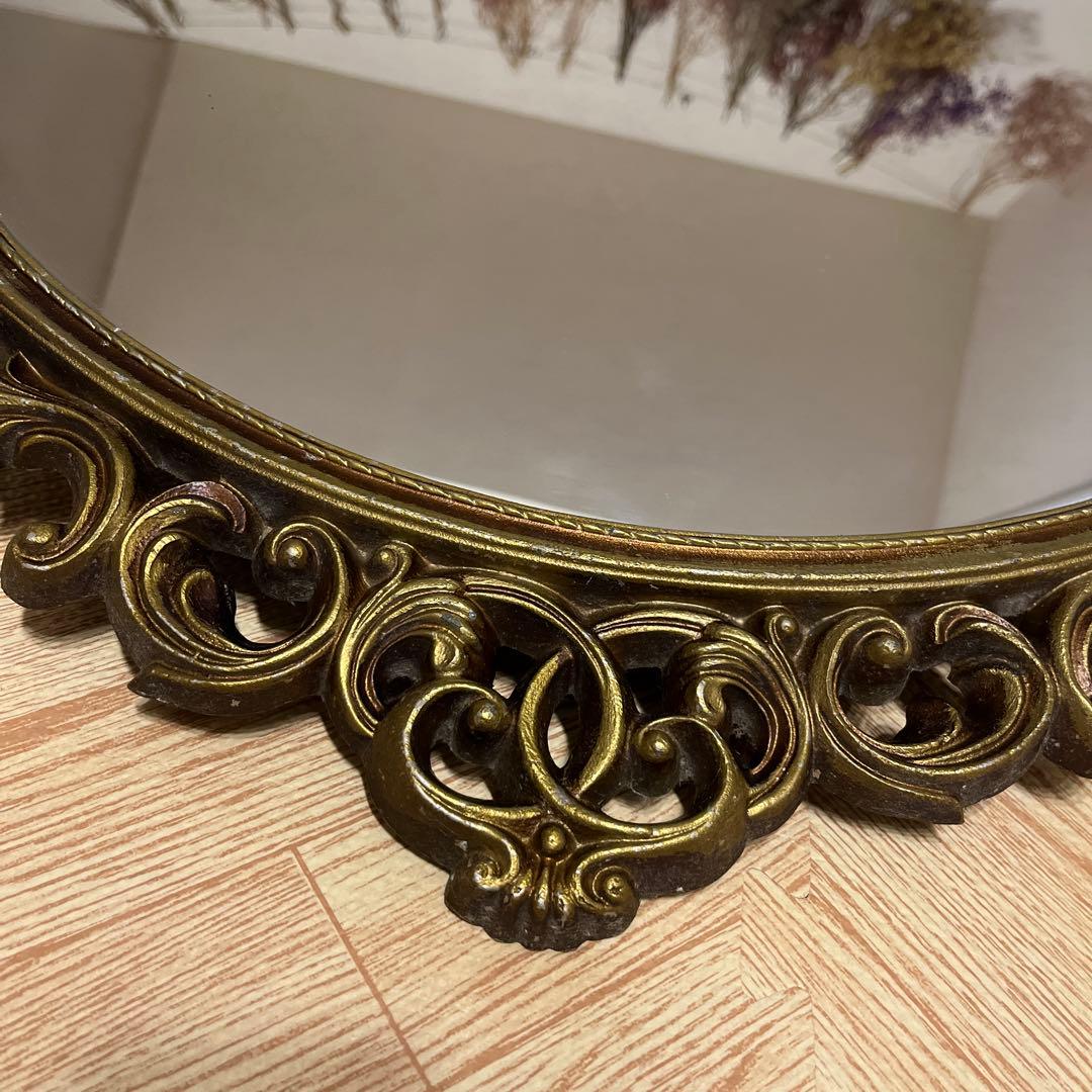 大幅お値下げ中。アンティークミラー　金属製　高級　壁掛け鏡