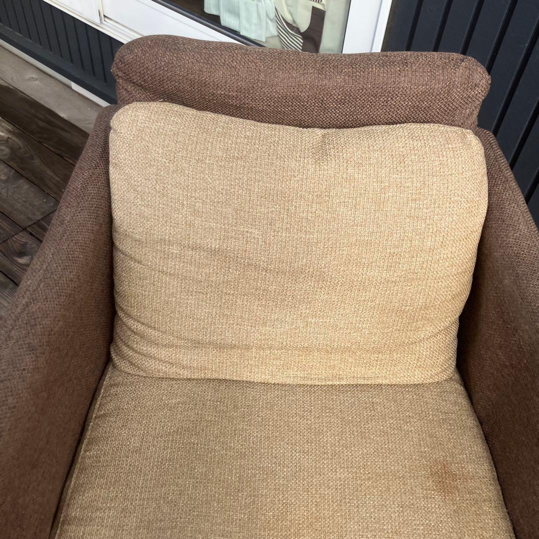 北欧レトロ 東谷 一人掛けソファー アームチェア ブラウンページュファブリック