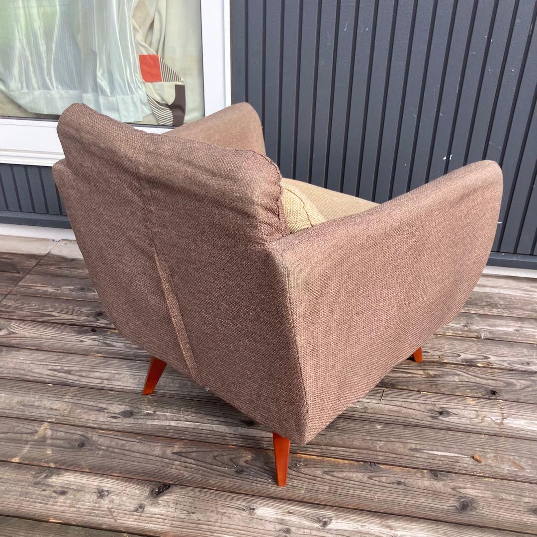 北欧レトロ 東谷 一人掛けソファー アームチェア ブラウンページュファブリック