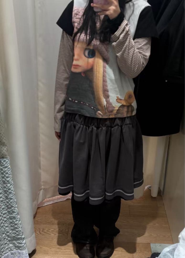 Coyseio x Blythe フレア ギャザースカート チャコール色