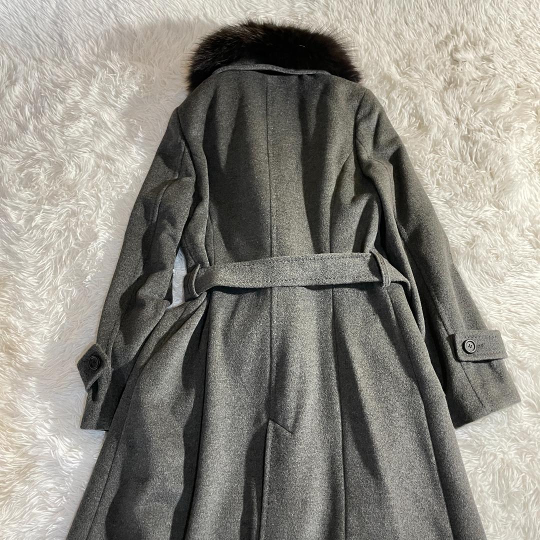 Y2K アンゴラ シルバーフォックスファー ベルト付 ロングコート マキシ 38