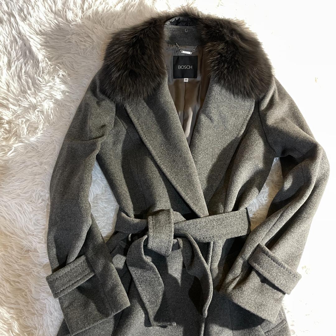 Y2K アンゴラ シルバーフォックスファー ベルト付 ロングコート マキシ 38