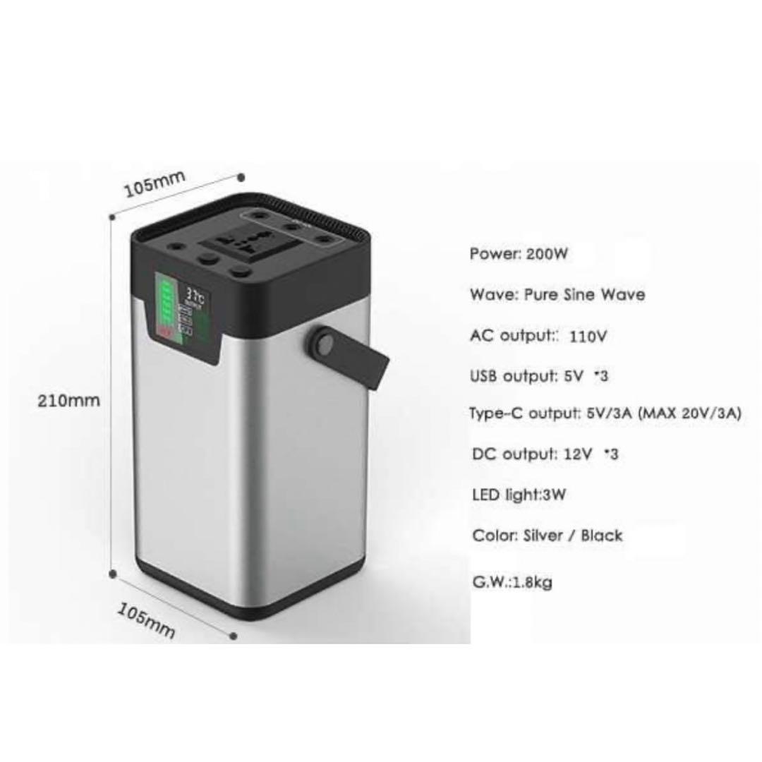 新品未使用★ポータブル電源54600mAh/200Wh (黒）純正弦波 蓄電池