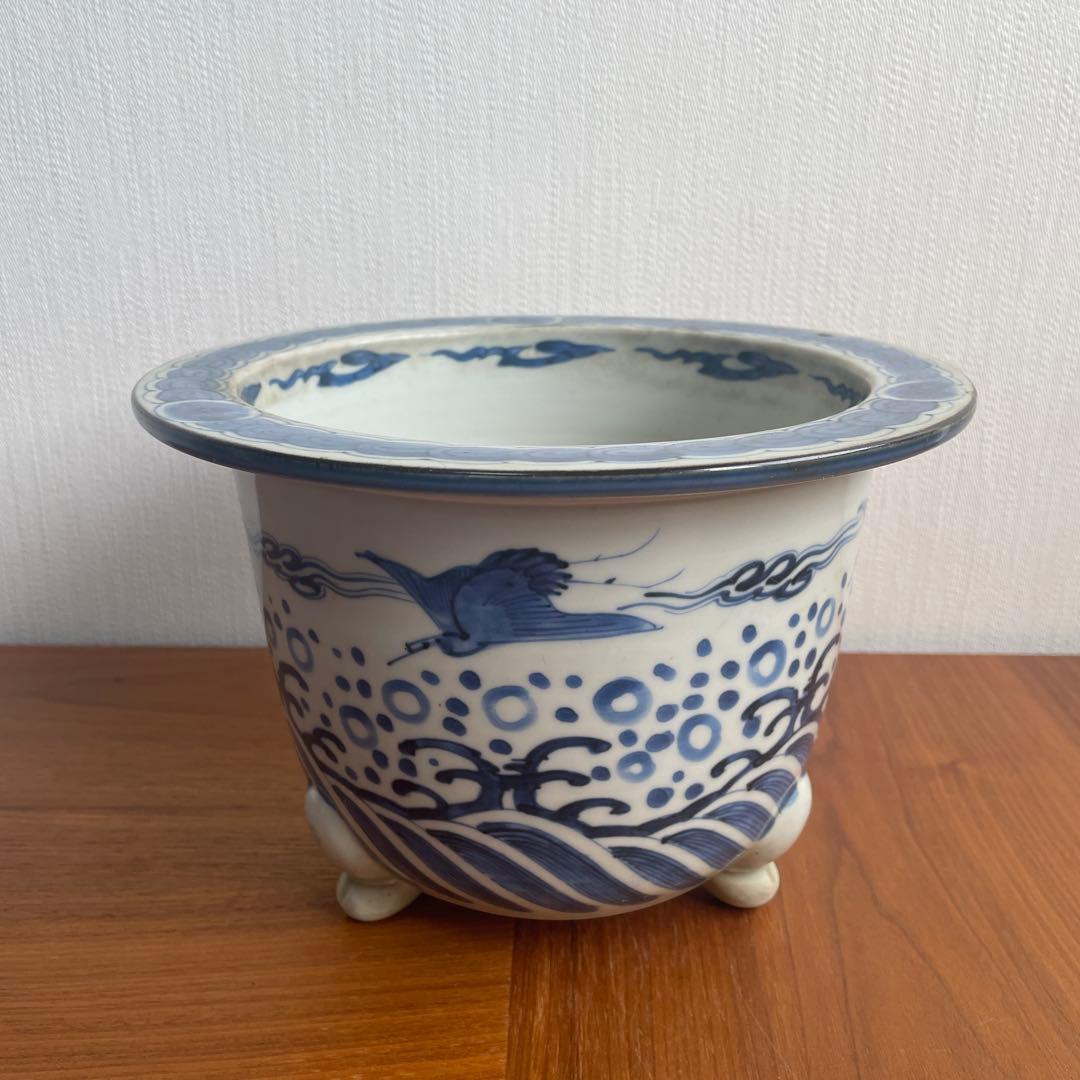 植木鉢　染付　骨董