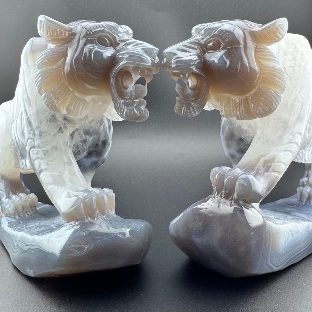 T-21トレージャ瑪瑙「虎」夫婦ペア　天然石　ジォードめのう　クリスタル3kg