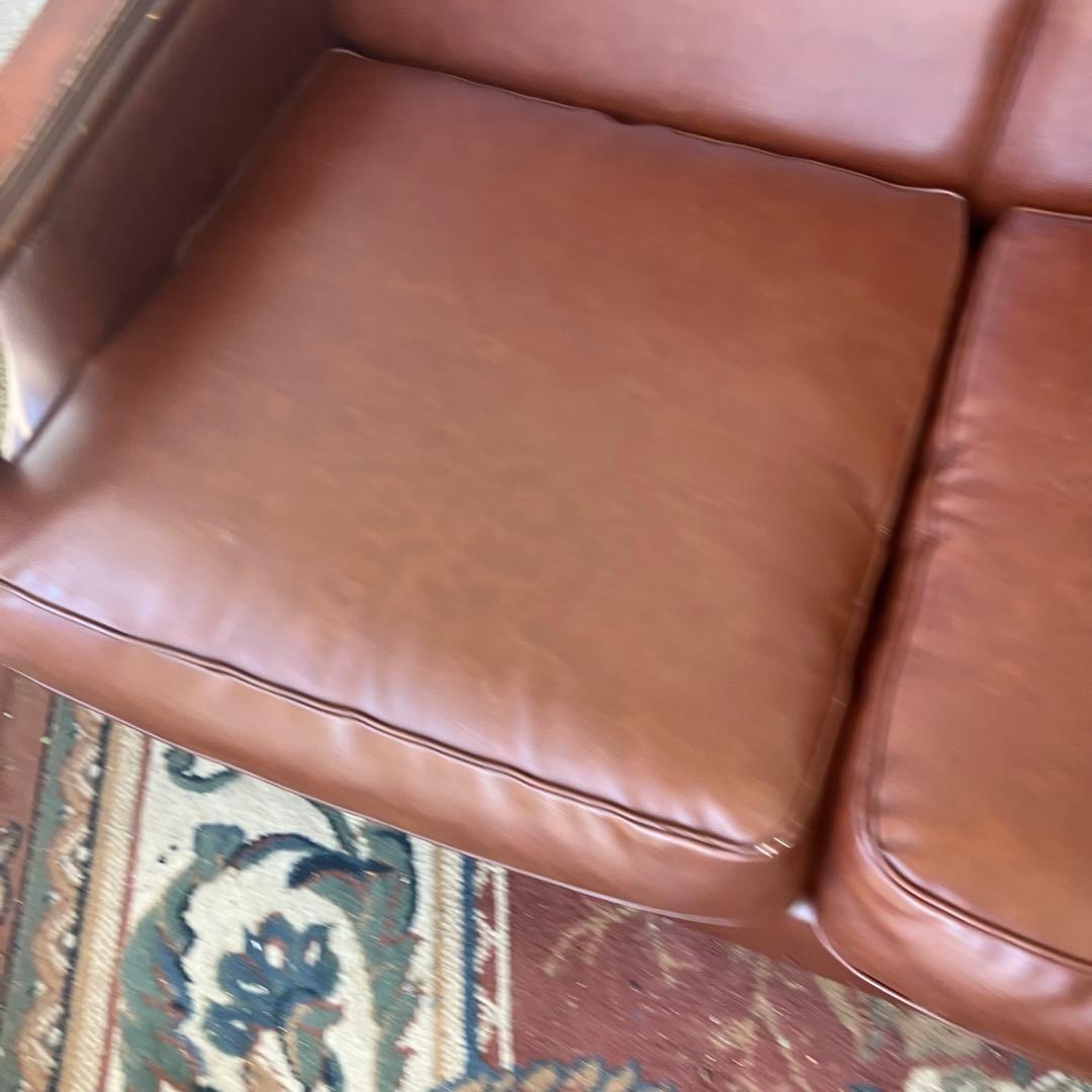 昭和レトロ オールドカリモク 古家具 三人掛けレザーソファー アームチェア 装飾