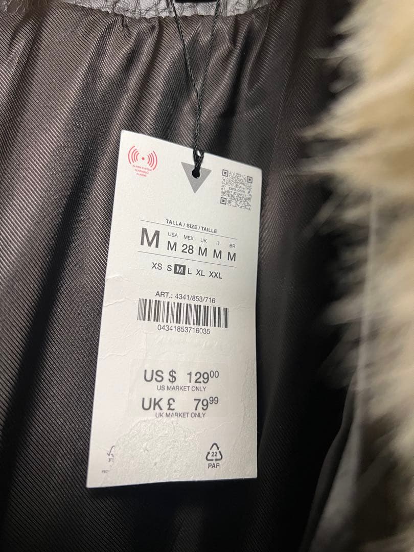 新品今期完売ZARA取り外し可能ファー襟付きフェイクレザージャケットMコート