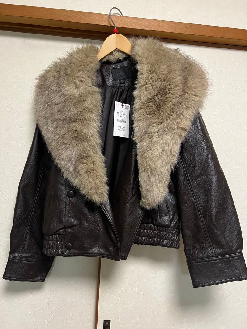 新品今期完売ZARA取り外し可能ファー襟付きフェイクレザージャケットMコート