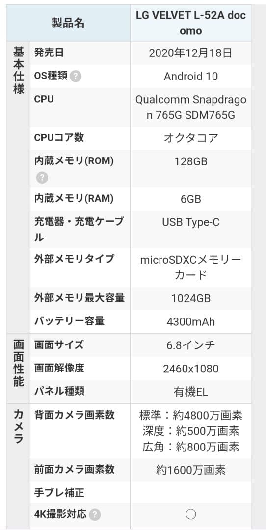 新品　VELVET L-52A　　AuroraGray　グレー　　携帯本体