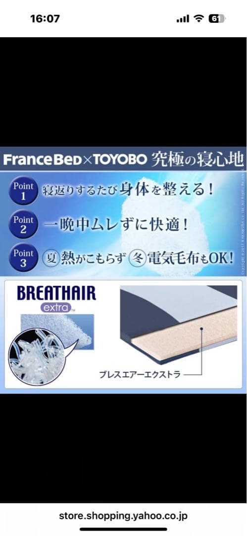 フランスベッド✖️東洋紡　ブレスエア敷布団