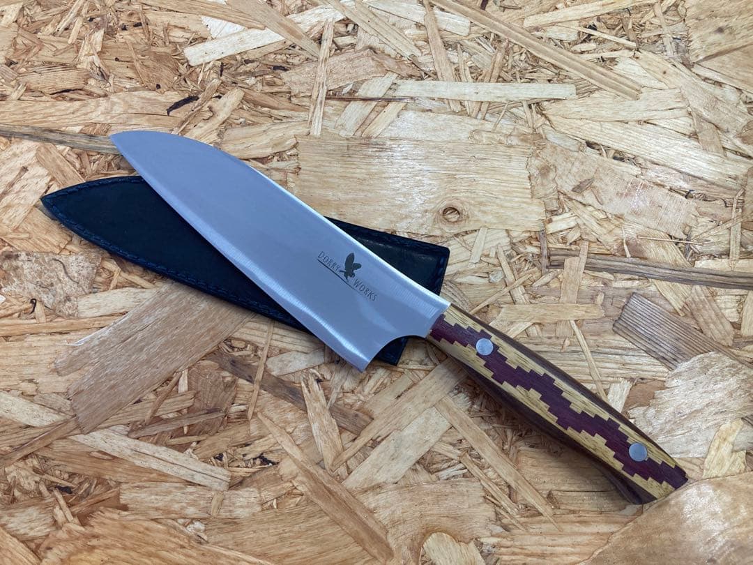 Dorry Works 三徳包丁 寄木細工ハンドル シース付き（刃付け直し無料）