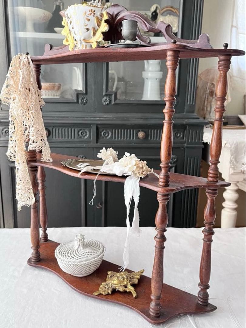 【美品】フランスアンティーク 1900年代 木製3段装飾エタジュール[3738]