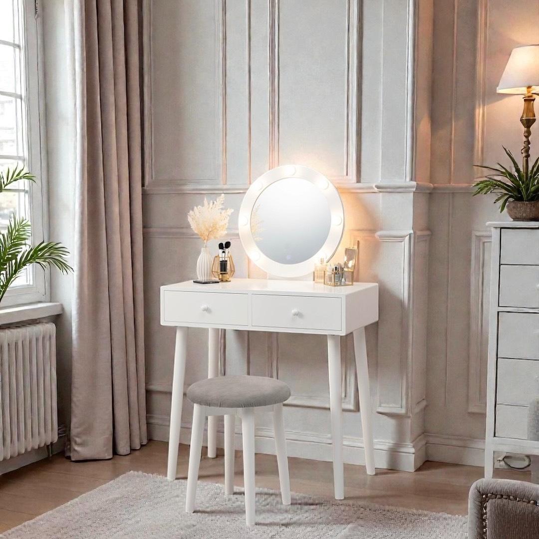 フォロー割【新品】女優ライト付　ドレッサー＆スツールセット　LEDライト